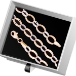 B298 Złota bransoletka. Dwukolorowe płaskie ogniwa. 585