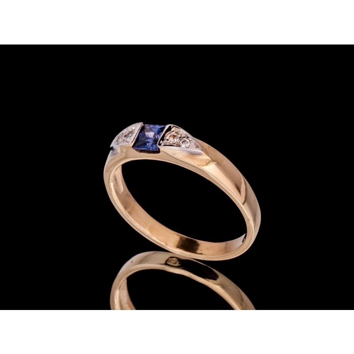 P576 Złoty pierścionek z tanzanitem cyrkoniami. Próba 585