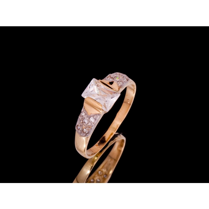 P628 Złoty pierścionek z cyrkoniami. Próba 585