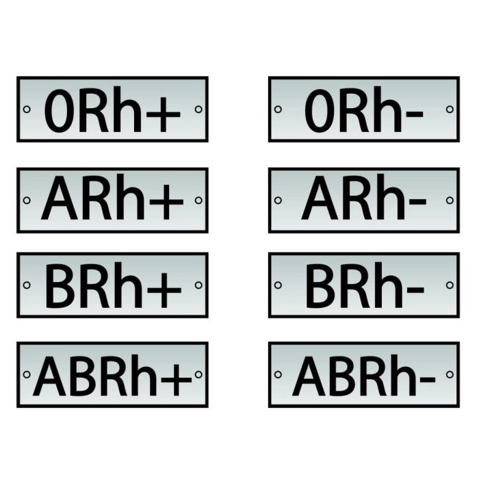 Srebrna bransoletka z grupą krwi. 0Rh+, ARh+ i inne. AG925