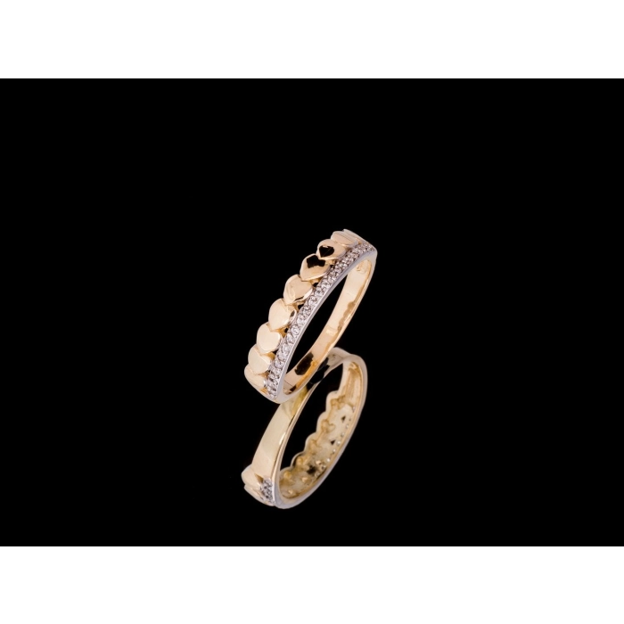 P790 Złoty pierścionek, serduszka z cyrkoniami. 585