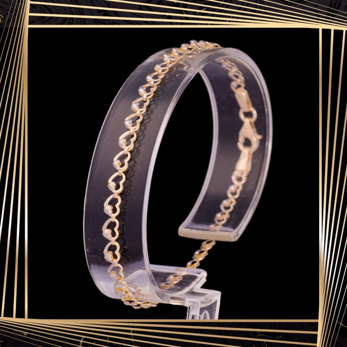 B342 Złota bransoletka z serduszkami. 585