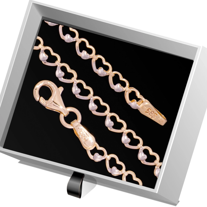 B342 Złota bransoletka z serduszkami. 585