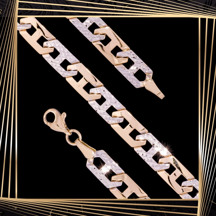 B343 Złota bransoletka. Dwukolorowa w splocie gucci. 585