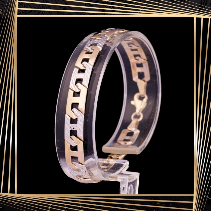 B343 Złota bransoletka. Dwukolorowa w splocie gucci. 585