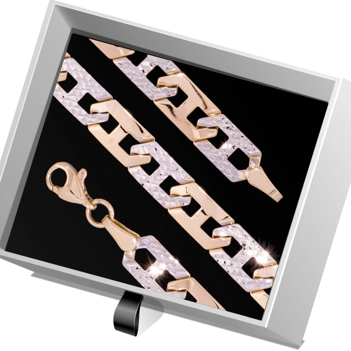 B343 Złota bransoletka. Dwukolorowa w splocie gucci. 585