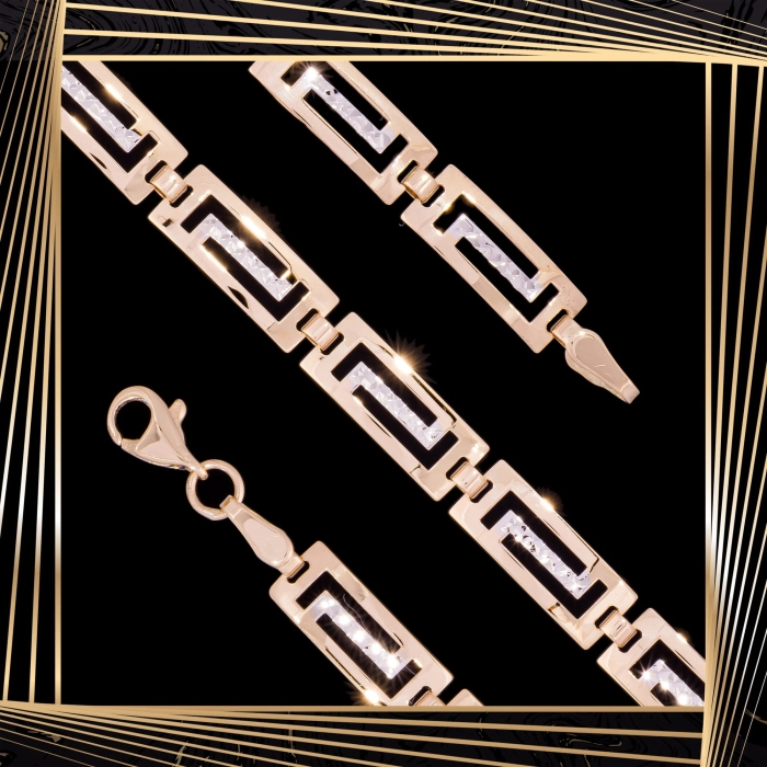 B346 Złota bransoletka. Elementowa z wzorem greckim. 585