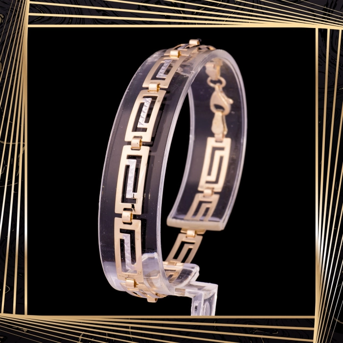 B346 Złota bransoletka. Elementowa z wzorem greckim. 585