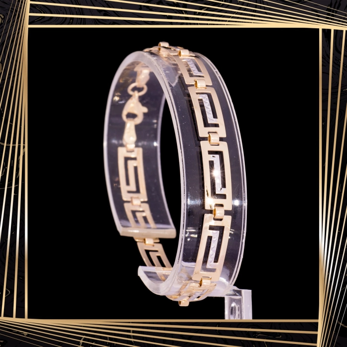 B346 Złota bransoletka. Elementowa z wzorem greckim. 585