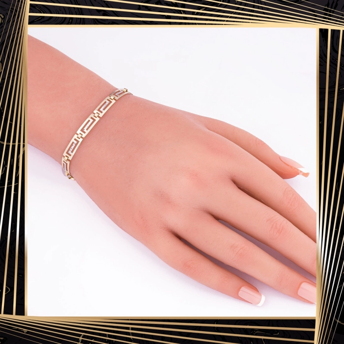 B346 Złota bransoletka. Elementowa z wzorem greckim. 585