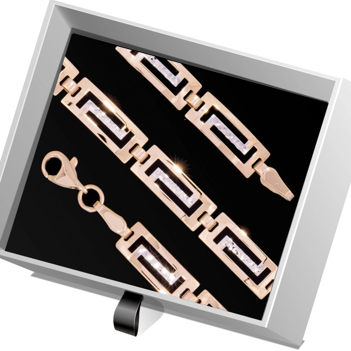 B346 Złota bransoletka. Elementowa z wzorem greckim. 585